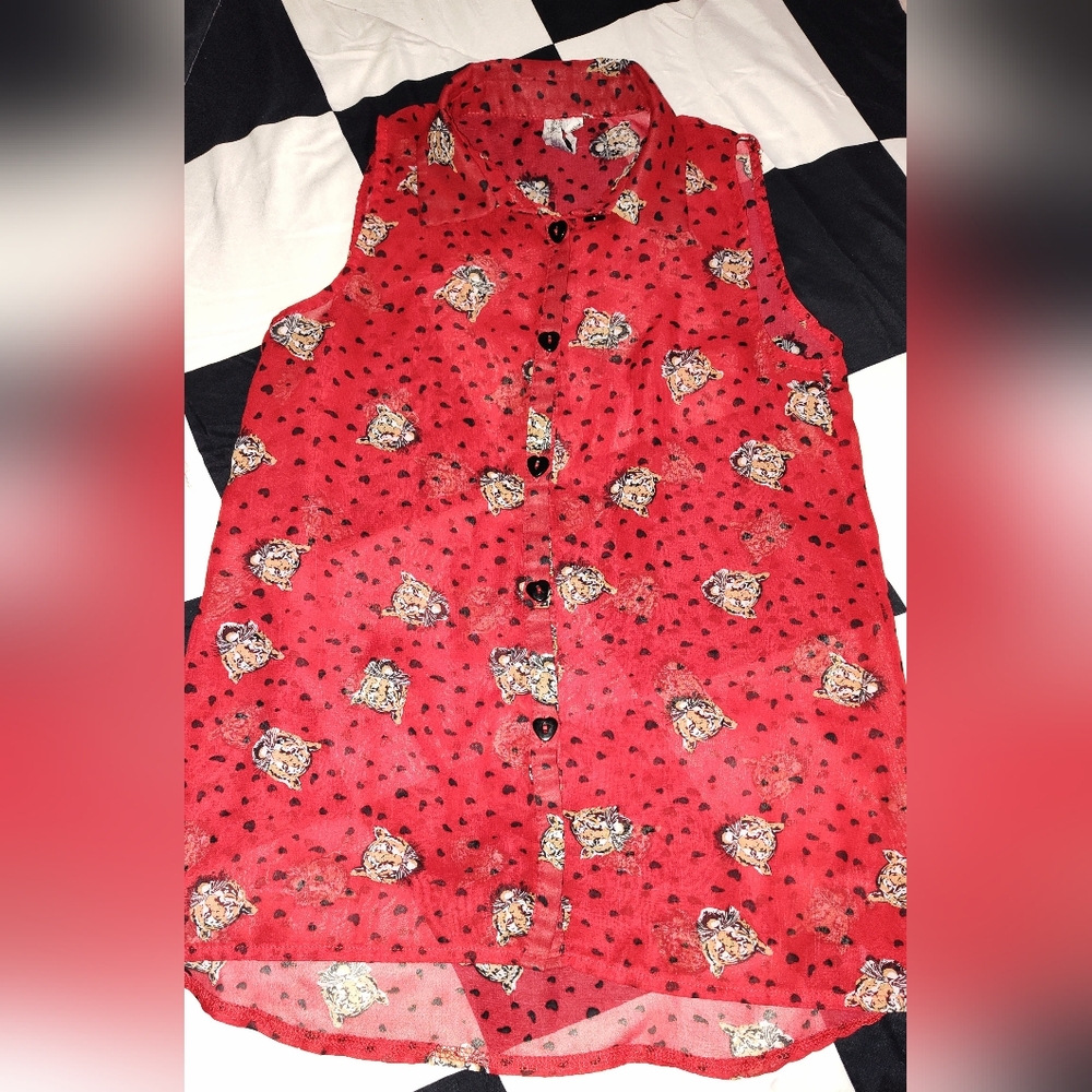 Young Diva Girls Red Lion head sleeveless Button Up shirt Size 10